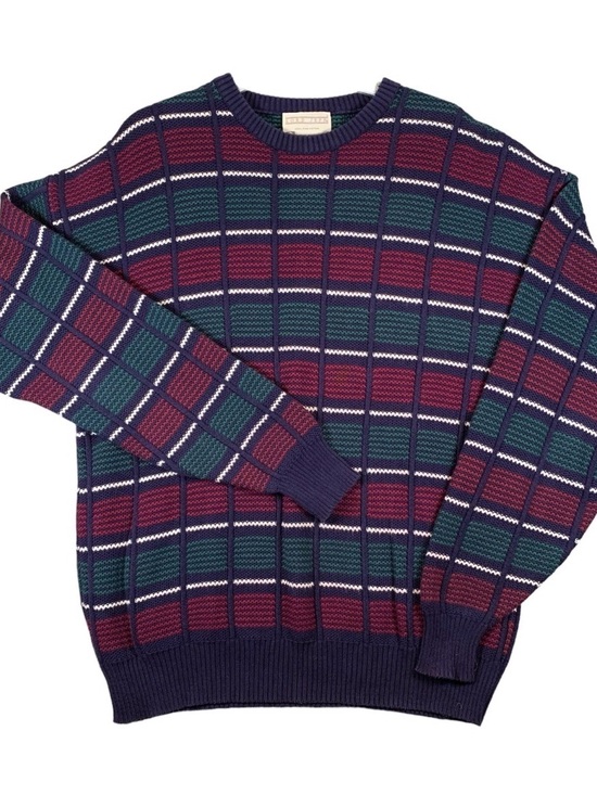 Lord Jeff Other - Vintage Lord Jeff Sweater Mens Medium Maroon and Green Squares Geometric